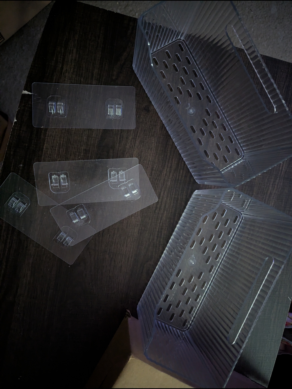 Clear Plastic Storage Bins with Adhesive Mounting Tabs